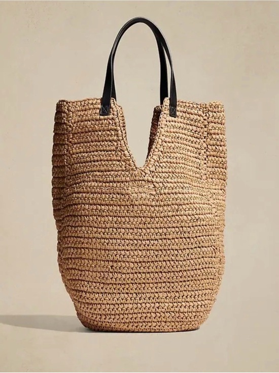 Banana Republic Handbags - Banana Republic Woven Straw Tote Bag with Black Handles - Natural